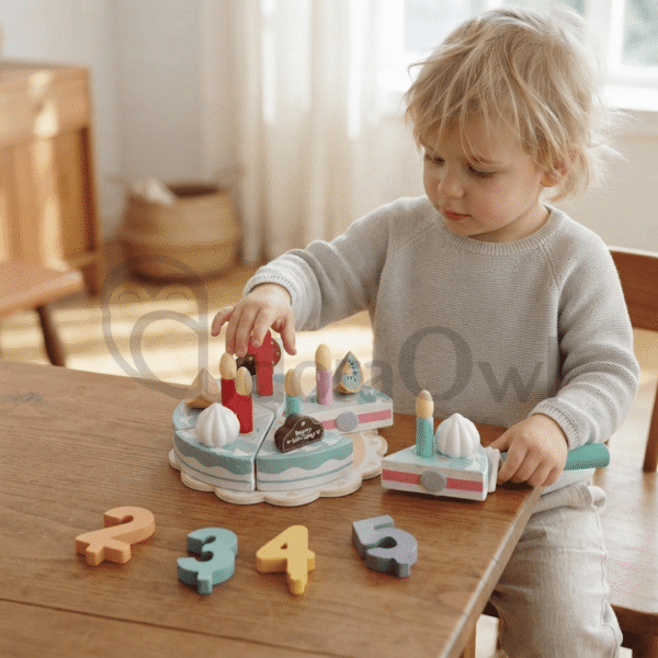 24pcs Wooden Toy Cake Set with Numbers and Candles